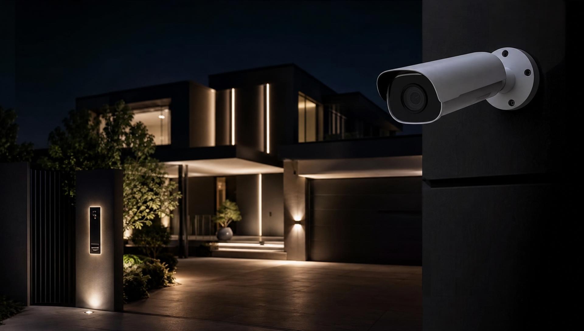 Nowoczesny dom z kamerą monitoringu CCTV